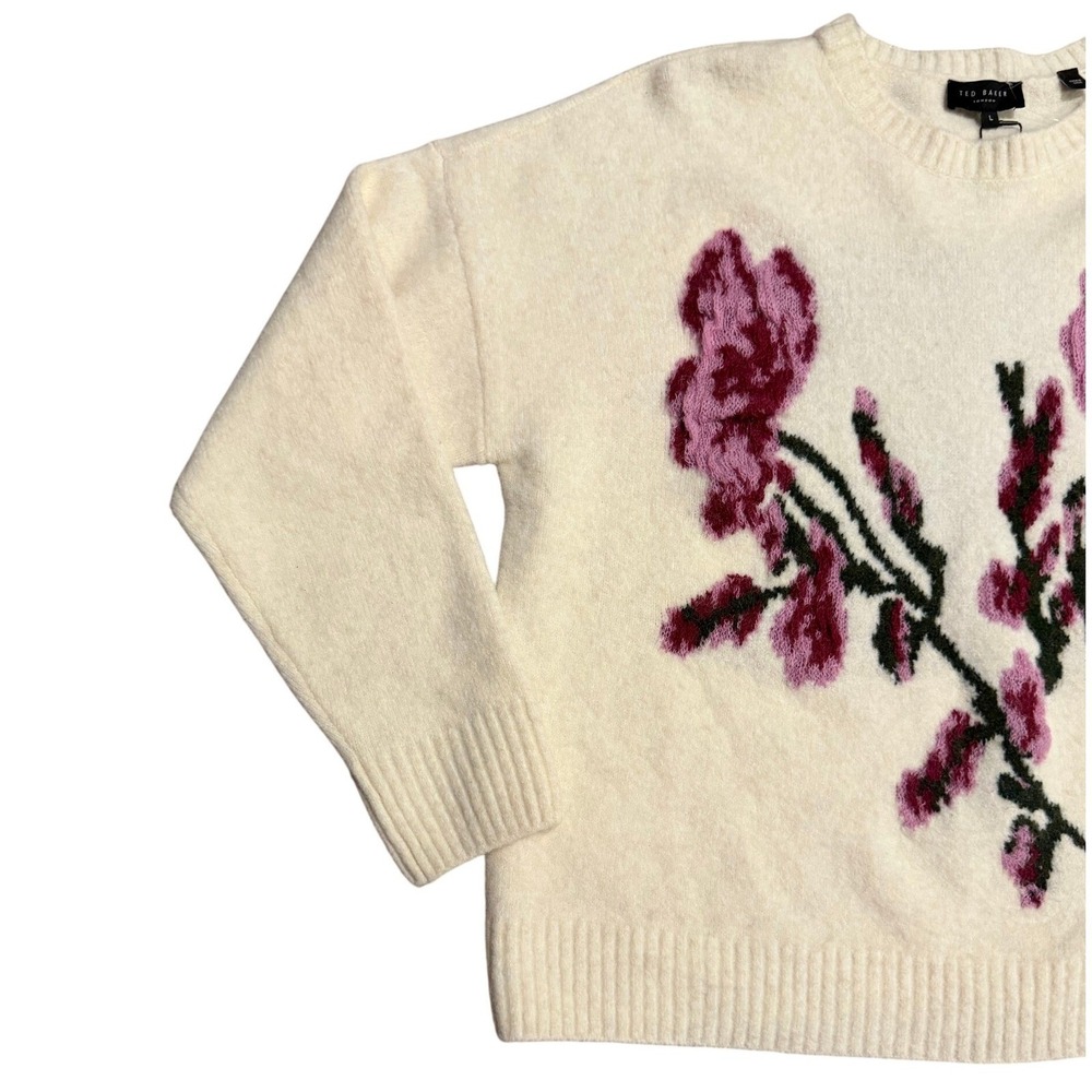 NWT Ted Baker London Floral Embroidered Wool Alpaca Blend Cream Sweater Women M - Picture 5 of 12
